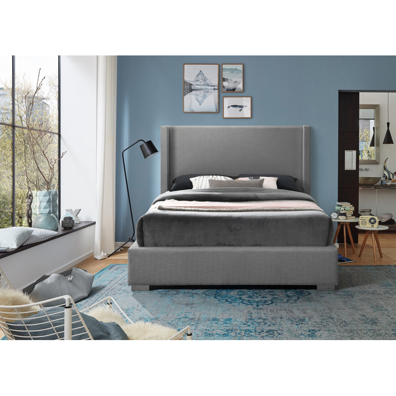 Ebern Designs Leavon Solid Wood and Upholstered Platform Bed & Reviews